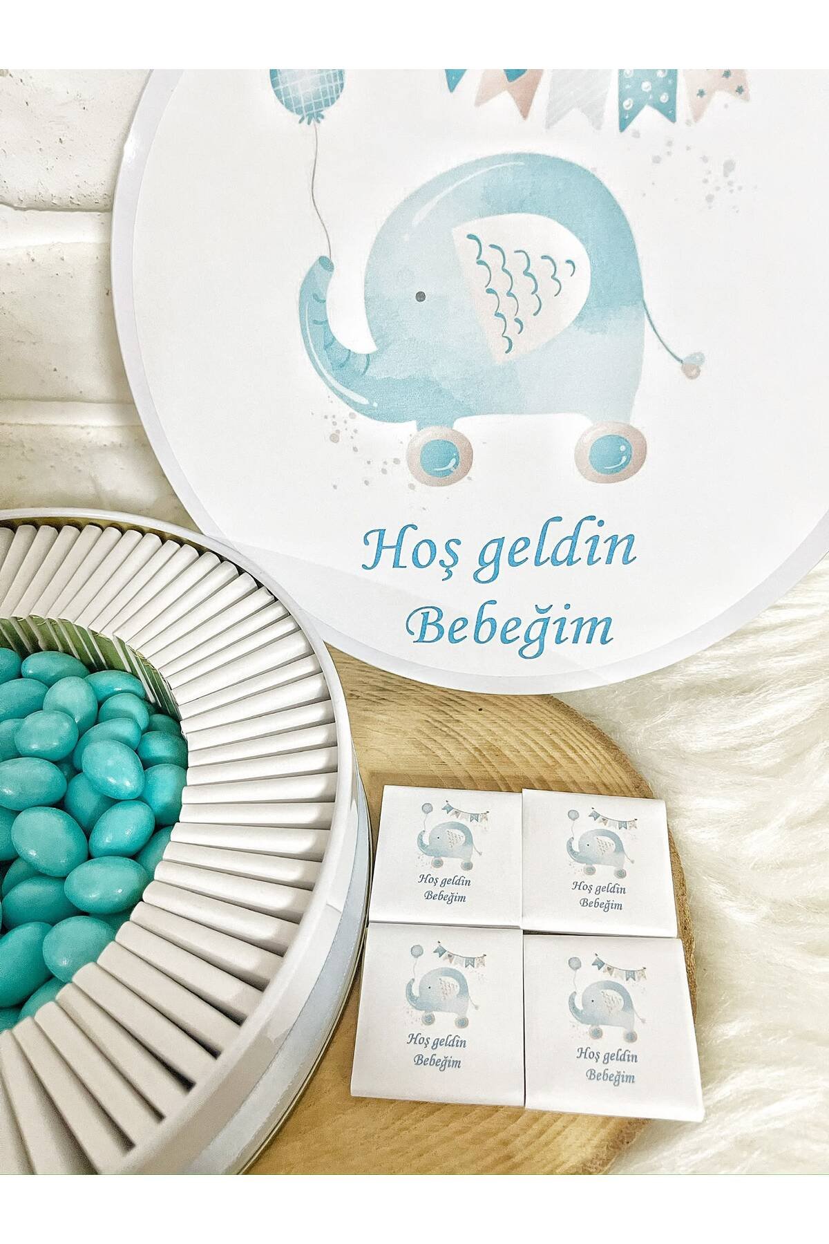 200 Adet+200 Gr Drajeli Arabalı Fil Temalı İsme Özel Hoşgeldin Erkek Bebek Hediyelik Çikolata - Görsel 3