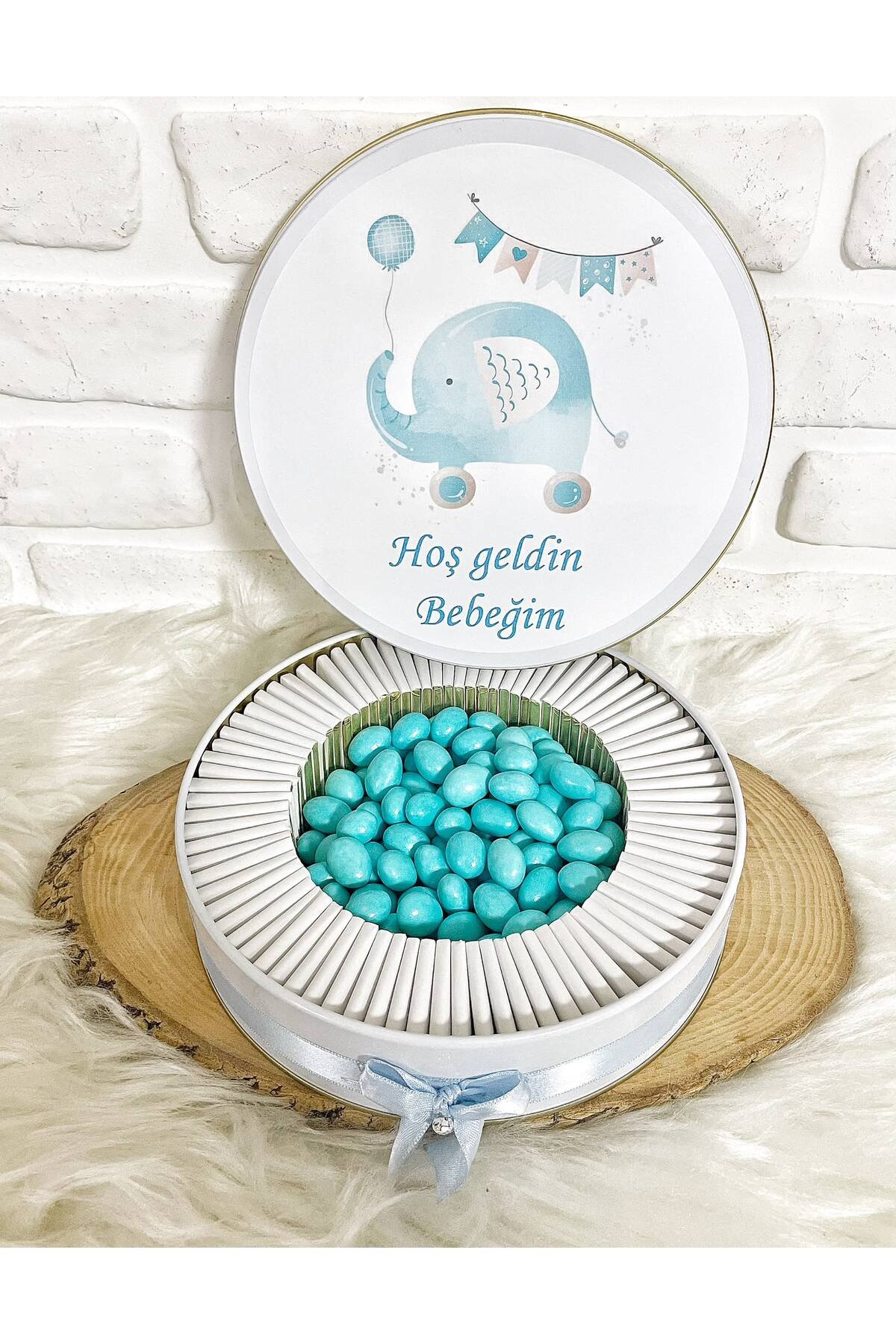 200 Adet+200 Gr Drajeli Arabalı Fil Temalı İsme Özel Hoşgeldin Erkek Bebek Hediyelik Çikolata - Görsel 4