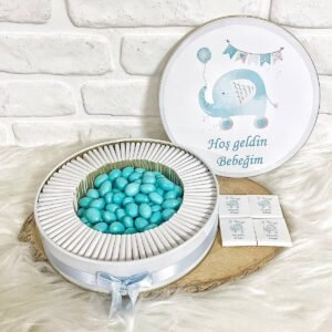 100 Adet+200 Gr Drajeli Arabalı Fil Temalı İsme Özel Hoşgeldin Erkek Bebek Hediyelik Çikolata