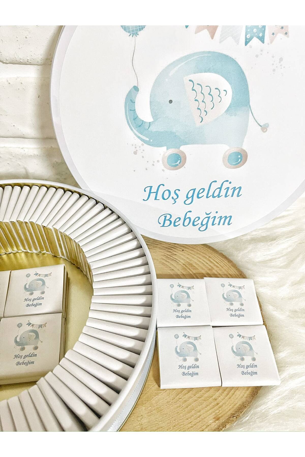 100 Adet Arabalı Fil Temalı İsme Özel Hoşgeldin Erkek Bebek Hediyelik Çikolata - Görsel 3