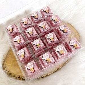 50 Adet (yaklaşık 1 Kg) Pembe Uçan Balonlu Ayıcık Ahşap Figürlü Kız Bebek Hoşgeldin-Doğumgünü Kalın Madlen