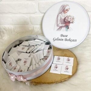 80 Adet Tesettürlü Gelin Temalı İsme Özel Gelin Bohçası Hediyelik Çikolata