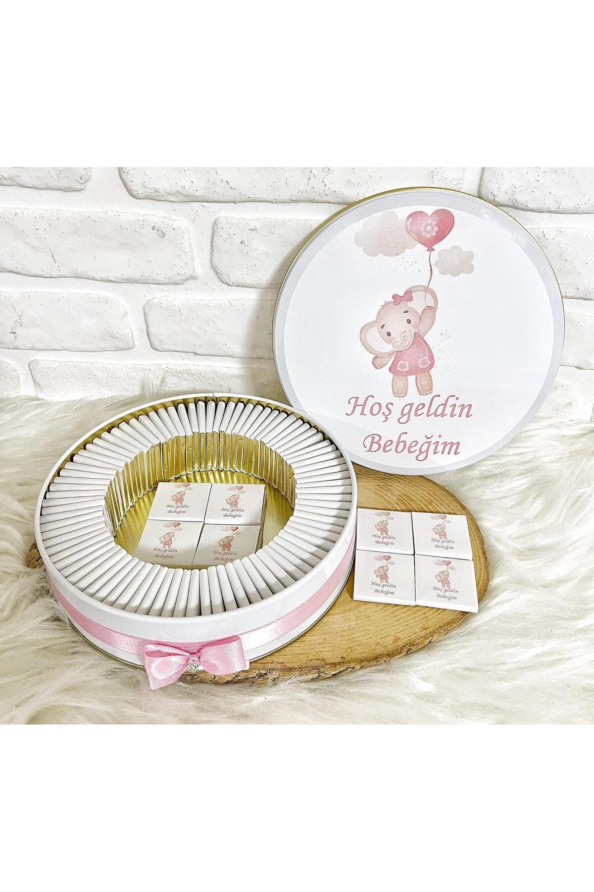 50 Adet Pembe Balonlu Fil Temalı İsme Özel Hoşgeldin Kız Bebek Hediyelik Çikolata - Görsel 2