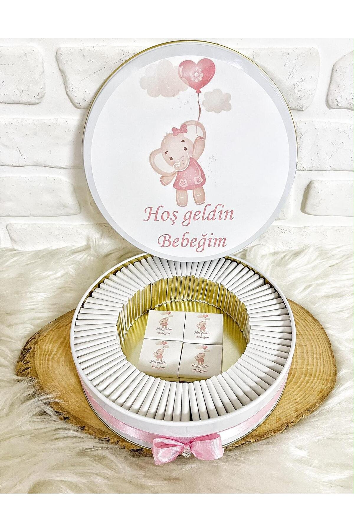 50 Adet Pembe Balonlu Fil Temalı İsme Özel Hoşgeldin Kız Bebek Hediyelik Çikolata - Görsel 4
