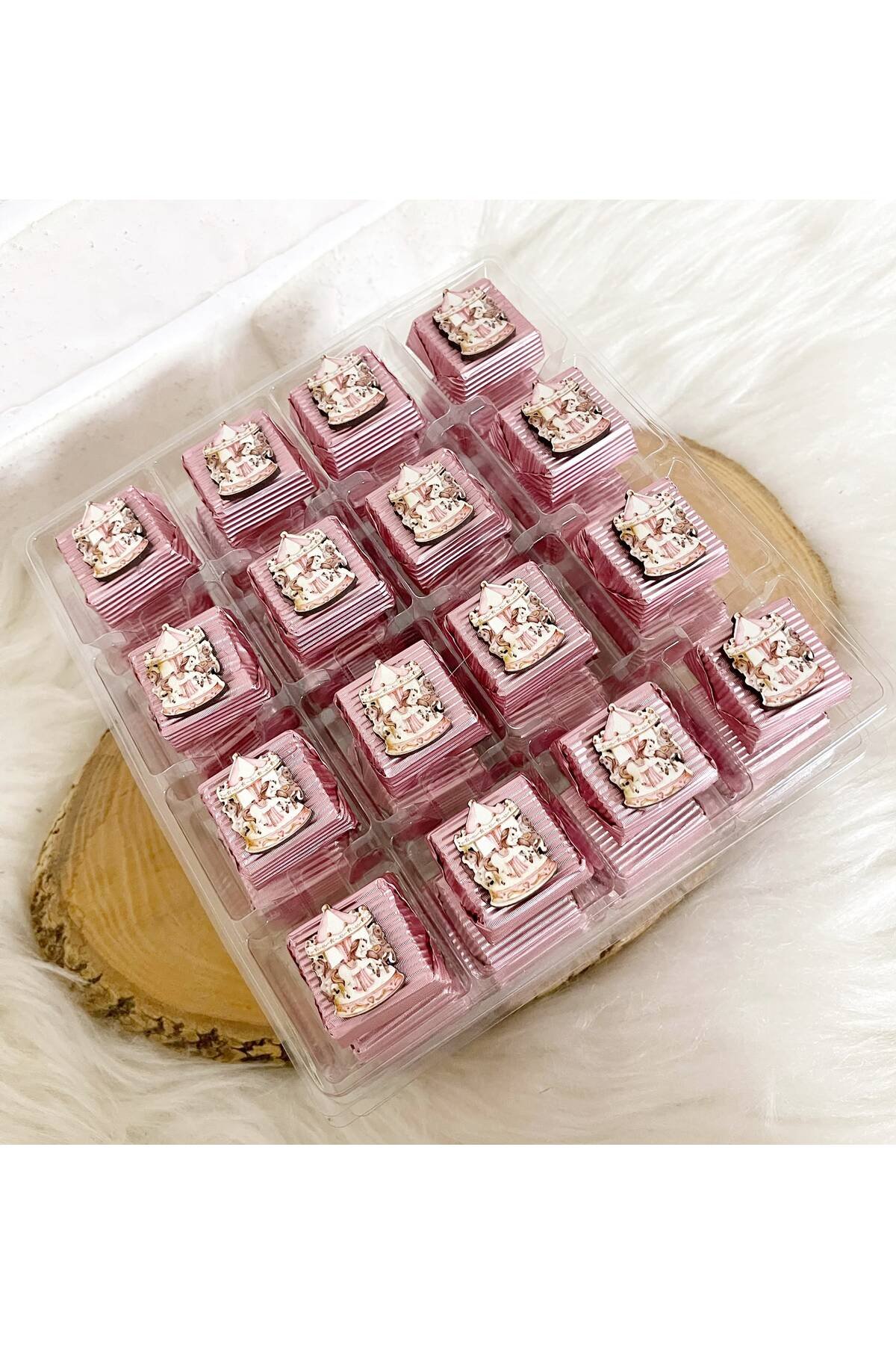 50 Adet (yaklaşık 1 Kg) Pembe Atlı Karınca Temalı Ahşap Figürlü Kız Bebek Hoşgeldin-Doğumgünü Kalın Madlen - Görsel 2