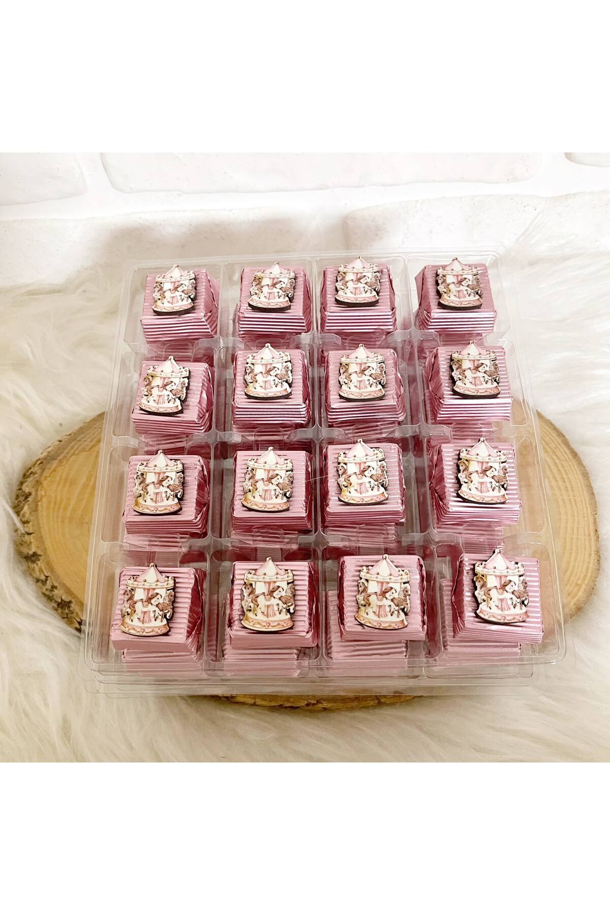 50 Adet (yaklaşık 1 Kg) Pembe Atlı Karınca Temalı Ahşap Figürlü Kız Bebek Hoşgeldin-Doğumgünü Kalın Madlen - Görsel 3