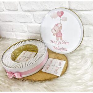 100 Adet Pembe Balonlu Fil Temalı İsme Özel Hoşgeldin Kız Bebek Hediyelik Çikolata