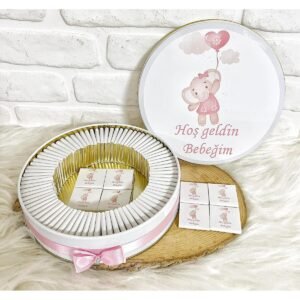 100 Adet Pembe Balonlu Fil Temalı İsme Özel Hoşgeldin Kız Bebek Hediyelik Çikolata