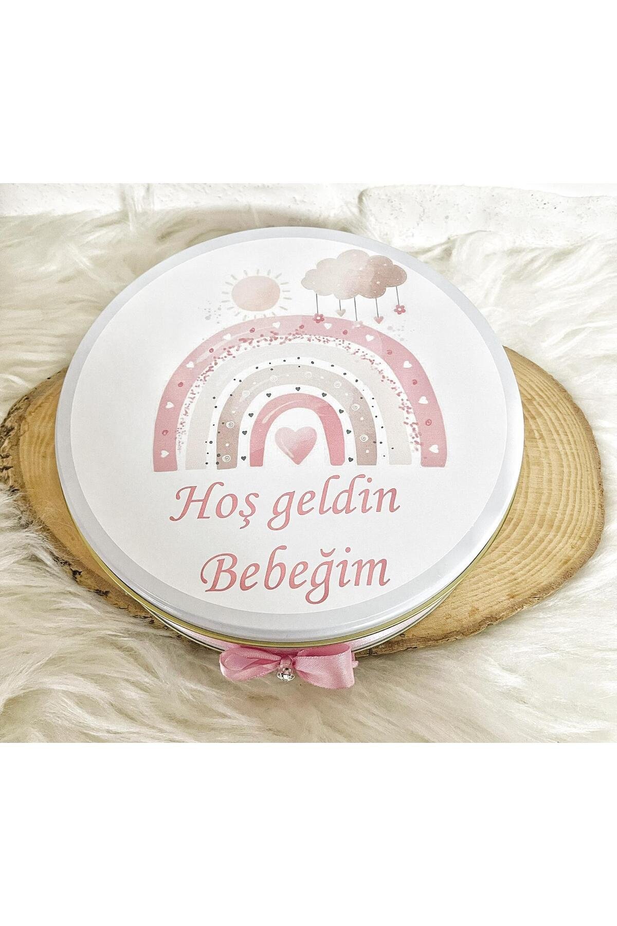 50 Adet + 200 Gram Draje Pudra Bulutlu Gökkusağı Temalı İsme Özel Hoşgeldin Kız Bebek Hediyelik Çikolata - Görsel 5
