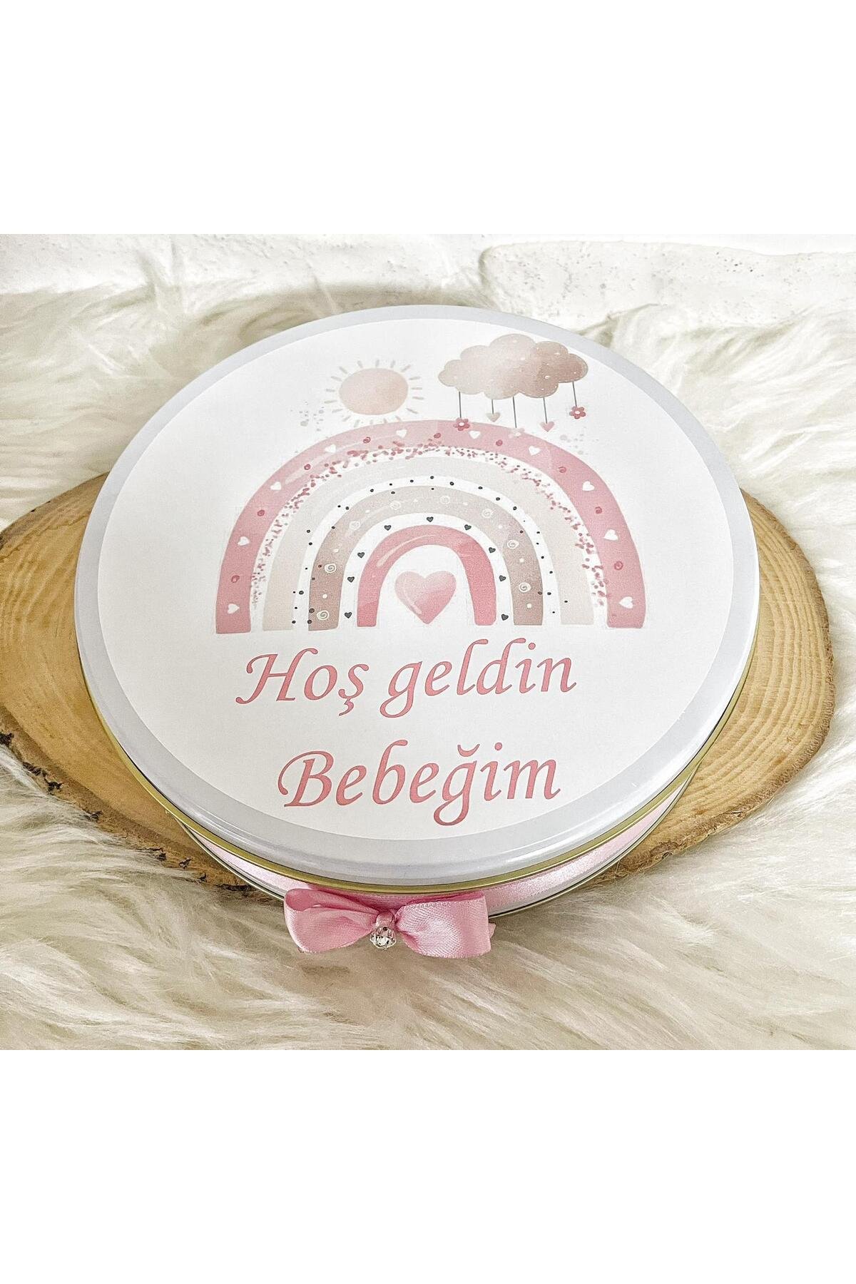 80 Adet Pudra Bulutlu Gökkusağı Temalı İsme Özel Hoşgeldin Kız Bebek Hediyelik Çikolata - Görsel 5