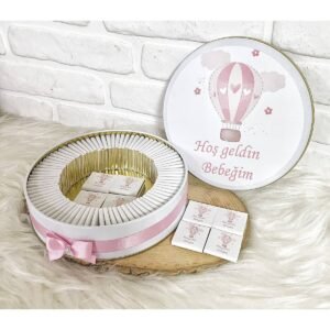 80 Adet Pembe Uçan Balon Temalı İsme Özel Hoşgeldin Kız Bebek Hediyelik Çikolata