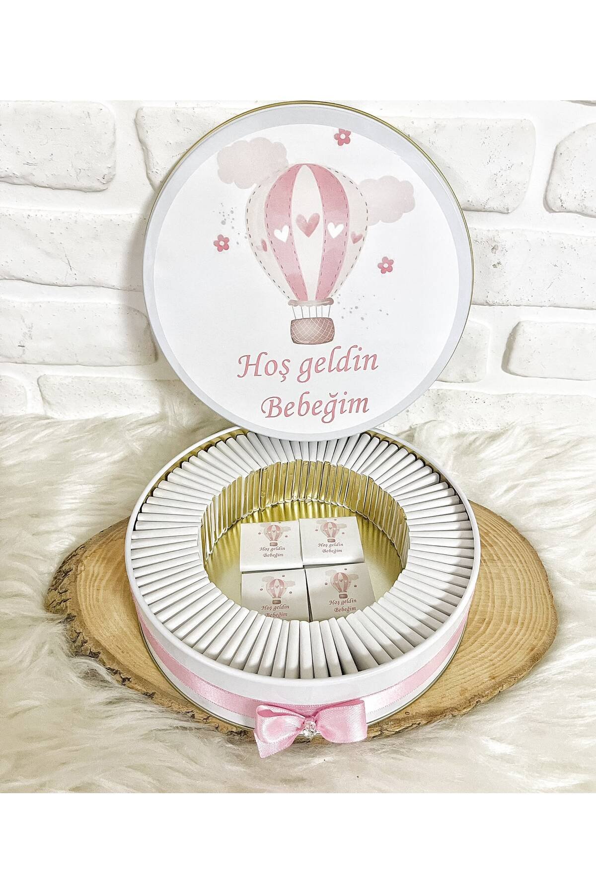 80 Adet Pembe Uçan Balon Temalı İsme Özel Hoşgeldin Kız Bebek Hediyelik Çikolata - Görsel 4