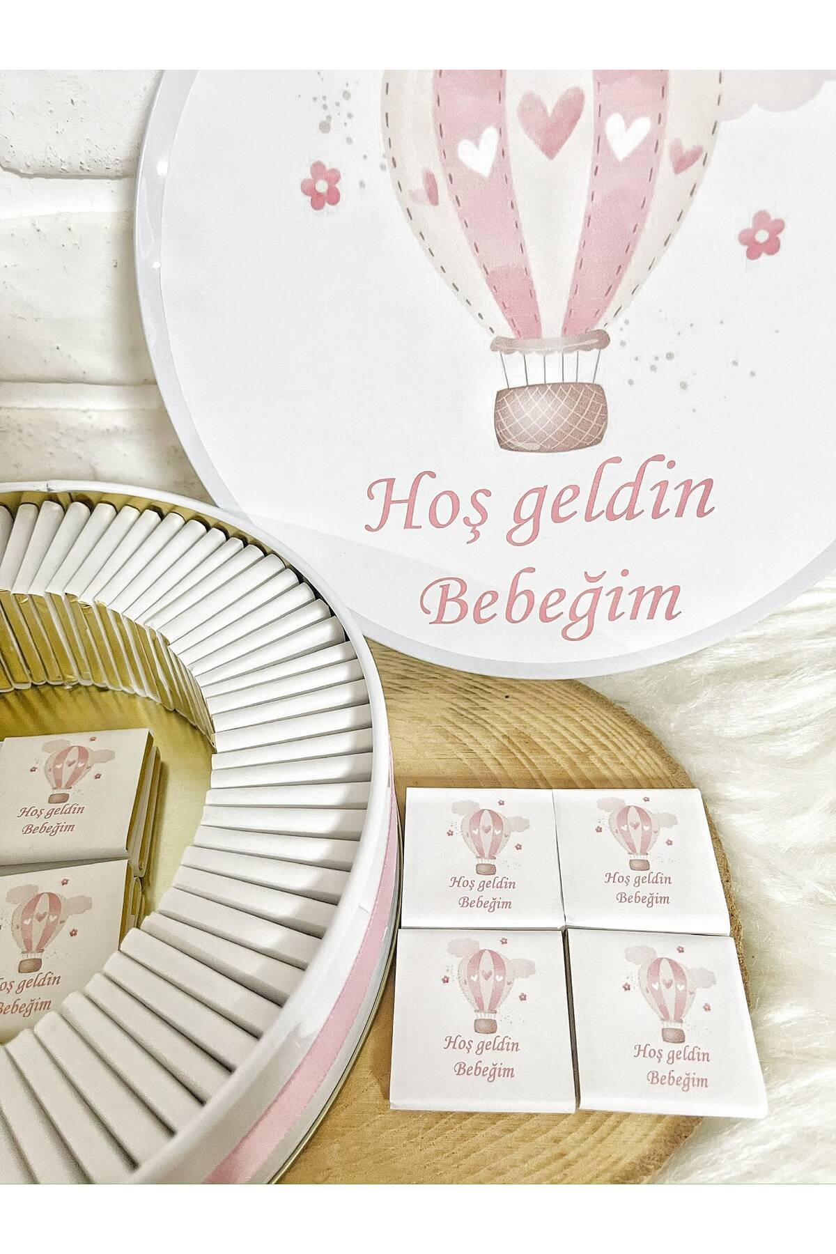 100 Adet Pembe Uçan Balon Temalı İsme Özel Hoşgeldin Kız Bebek Hediyelik Çikolata - Görsel 3