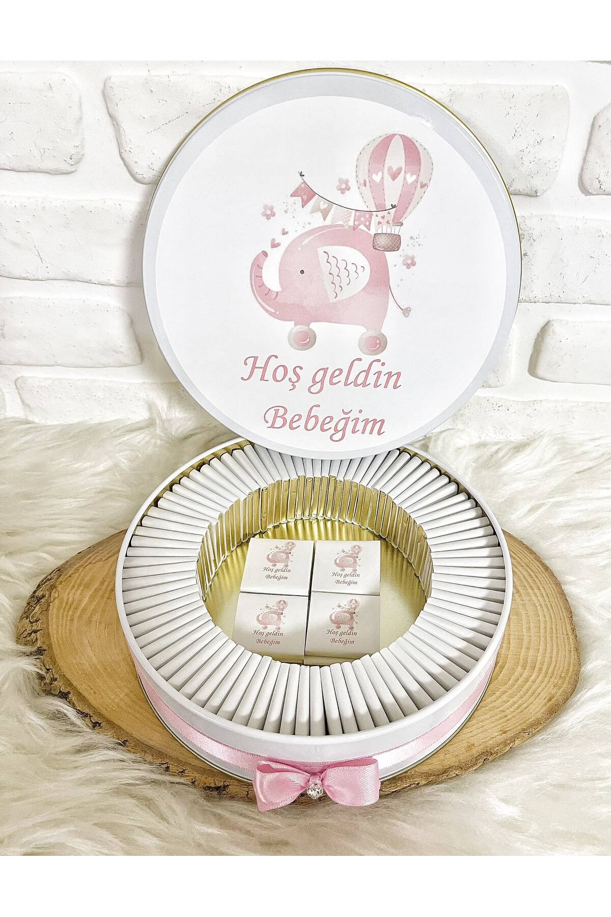 100Adet Arabalı Fil Temalı İsme Özel Hoşgeldin Kız Bebek Hediyelik Çikolata - Görsel 4
