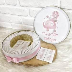 150 Adet Arabalı Fil Temalı İsme Özel Hoşgeldin Kız Bebek Hediyelik Çikolata