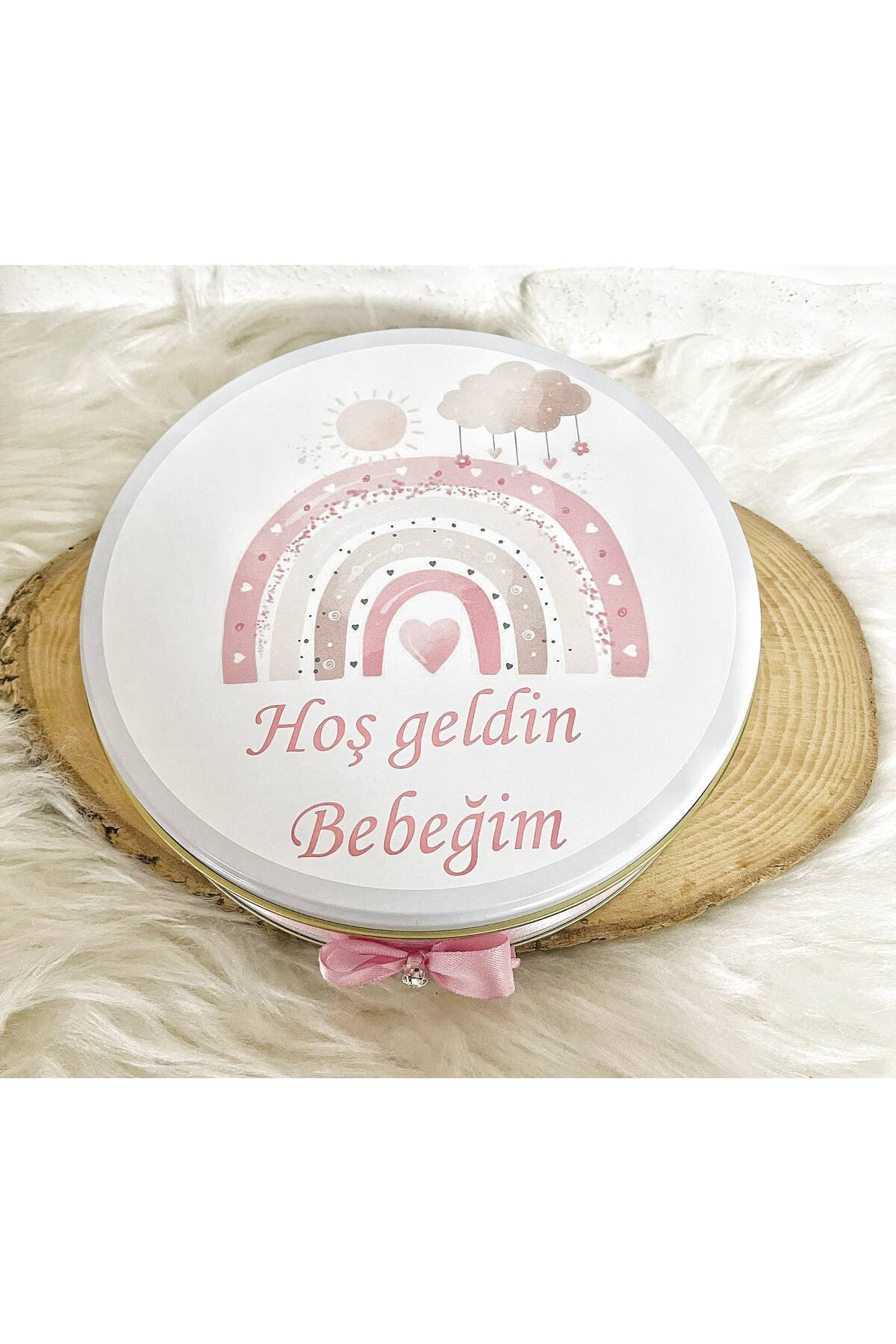 100 Adet+200 Gram draje Pudra Bulutlu Gökkusağı Temalı İsme Özel Hoşgeldin Kız Bebek Hediyelik Çikolata - Görsel 5