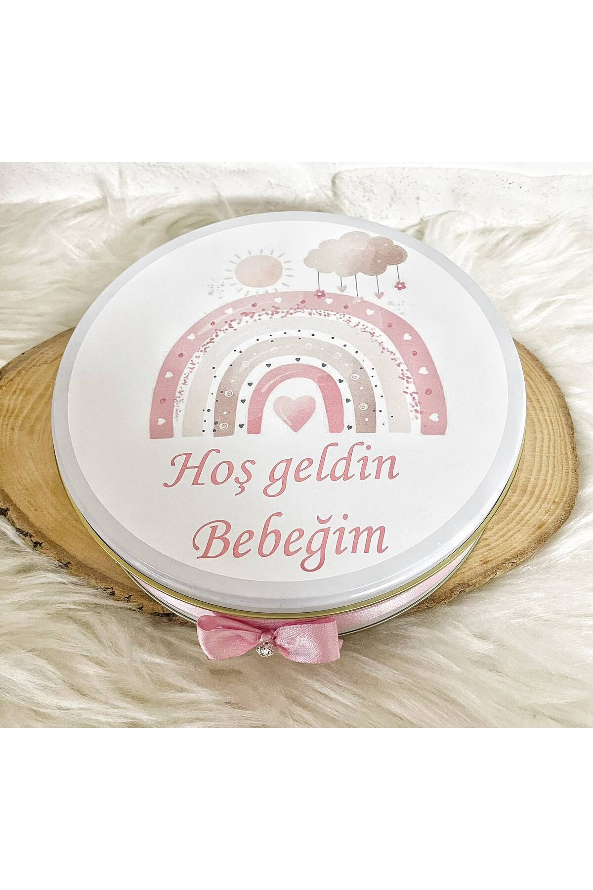 150 Adet Pudra Bulutlu Gökkusağı Temalı İsme Özel Hoşgeldin Kız Bebek Hediyelik Çikolata - Görsel 5