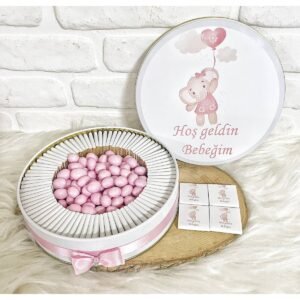 100 Adet + 200 Gr Drajeli Balonlu Fil Temalı İsme Özel Hoşgeldin Kız Bebek Hediyelik Çikolata