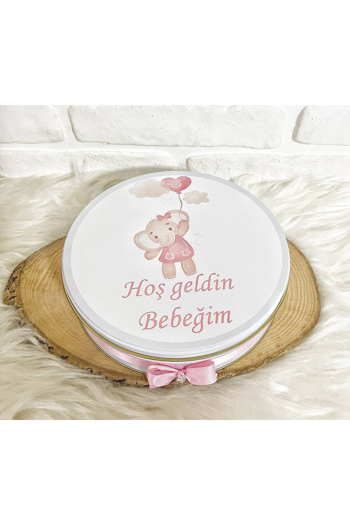 100 Adet + 200 Gr Drajeli Balonlu Fil Temalı İsme Özel Hoşgeldin Kız Bebek Hediyelik Çikolata - Görsel 5