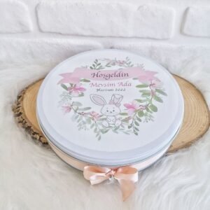 80 Adet Pembe Tavşan Çerçeveli İsme Özel Hoşgeldin Kız Bebek Hediyelik Çikolata