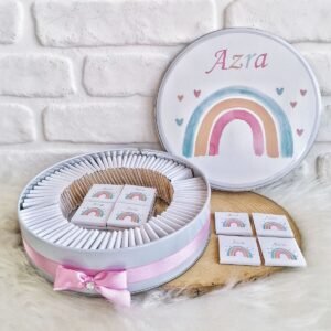 100 Adet Pembe Renkli Kalpli Gökkuşağı İsme Özel Hoşgeldin Kız Bebek Hediyelik Çikolata