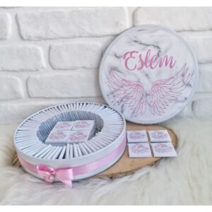 100 Adet Pembe Melek Kanadı İsme Özel Hoşgeldin Kız Bebek Hediyelik Çikolata