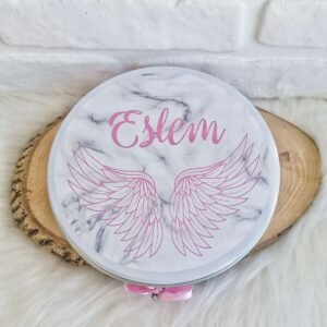 100 Adet Pembe Melek Kanadı İsme Özel Hoşgeldin Kız Bebek Hediyelik Çikolata