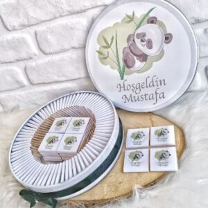 150 Adet Panda Temalı İsme Özel Hoşgeldin Erkek Bebek Hediyelik Çikolata