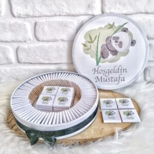 150 Adet Panda Temalı İsme Özel Hoşgeldin Erkek Bebek Hediyelik Çikolata