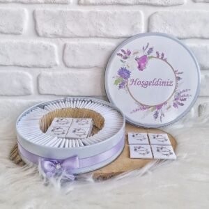 100 Adet Lila Çiçek Temalı İsme Özel Nikah-Nişan-Düğün-Söz Hatırası Hediyelik Çikolata
