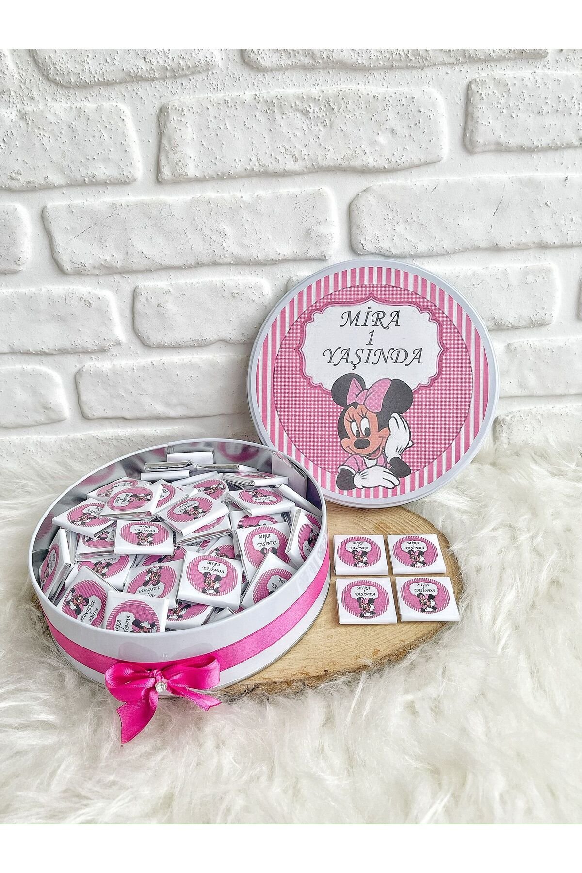100 Adet Mickey Mouse Temalı İsme Hoşgeldin-Doğumgünü Kız Bebek Hediyelik Çikolata - Görsel 2