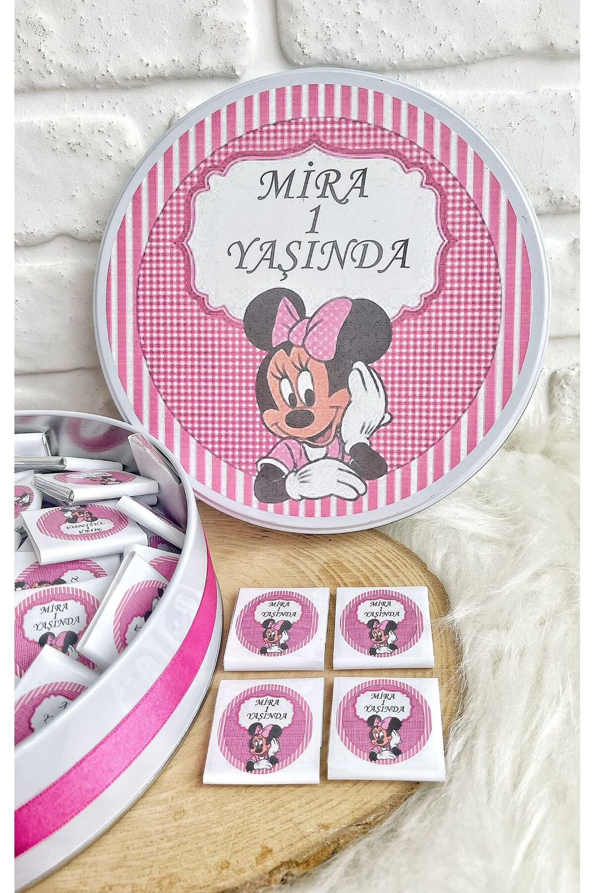 100 Adet Mickey Mouse Temalı İsme Hoşgeldin-Doğumgünü Kız Bebek Hediyelik Çikolata - Görsel 3
