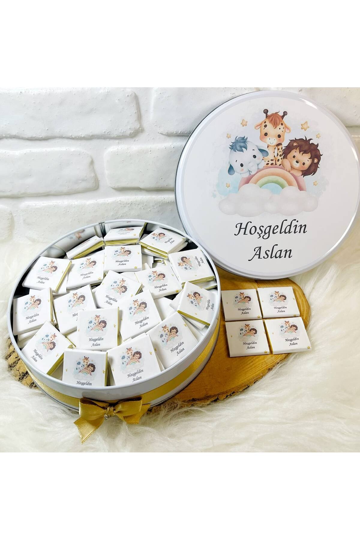80 Adet Gökkuşağında Safari Temalı İsme Özel Hoşgeldin Kız-Erkek Bebek Hediyelik Çikolata - Görsel 2