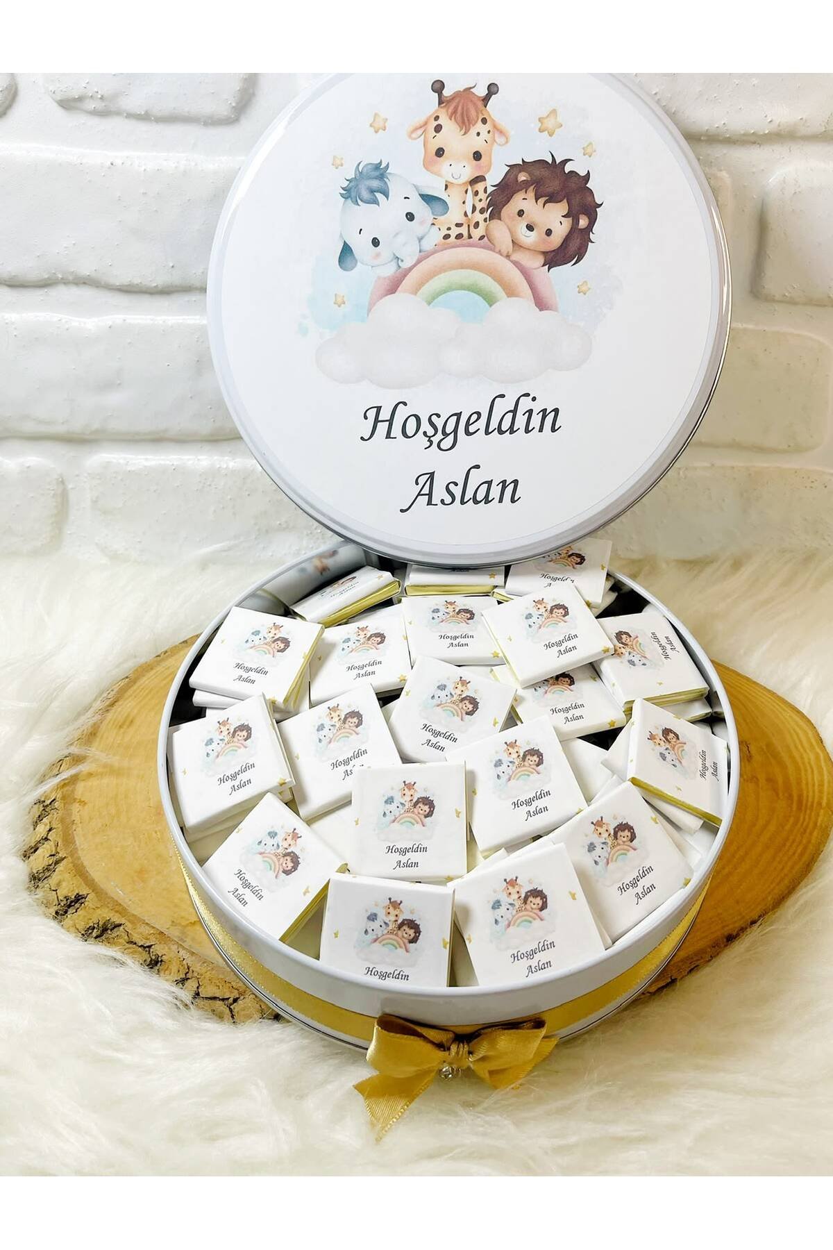 80 Adet Gökkuşağında Safari Temalı İsme Özel Hoşgeldin Kız-Erkek Bebek Hediyelik Çikolata - Görsel 4