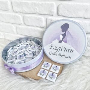 80 Adet Lila Gelin Temalı İsme Gelin Bohçası Hediyelik Çikolata