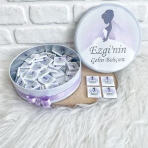 80 Adet Lila Gelin Temalı İsme Gelin Bohçası Hediyelik Çikolata