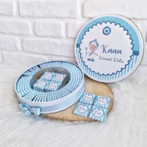 100 Adet Mavi Sünnet Çocuğu Temalı İsme Özel Erkek Bebek Hediyelik Çikolata