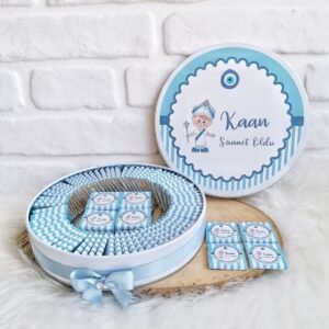 100 Adet Mavi Sünnet Çocuğu Temalı İsme Özel Erkek Bebek Hediyelik Çikolata