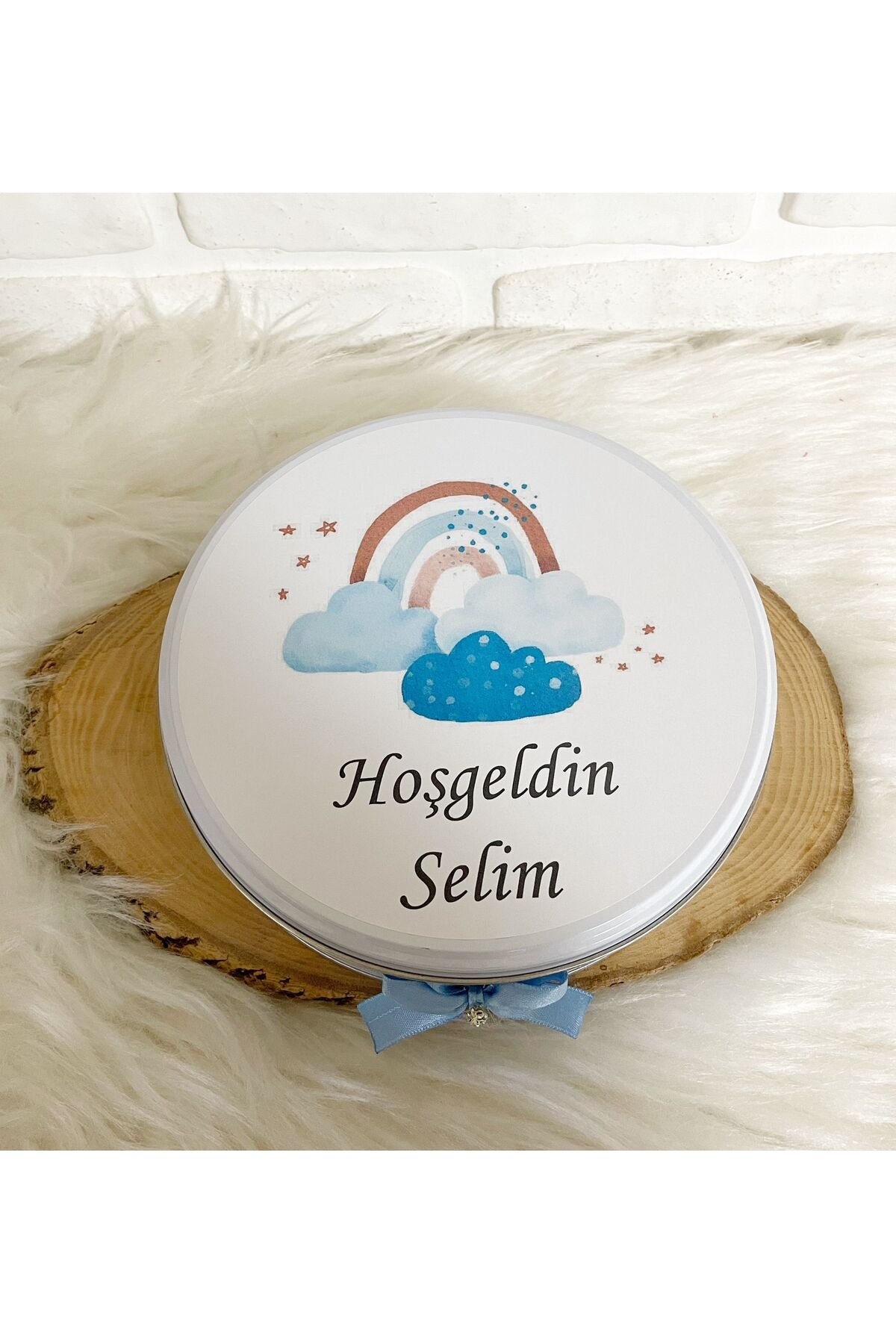 100 Adet+200 Gr Draje Mavi Gökkuşağı Temalı İsme Özel Hoşgeldin Erkek Bebek Hediyelik Çikolata - Görsel 6