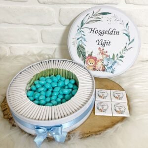 80 Adet+200 Gr Drajeli Yapraklı Safari Temalı İsme Özel Hoşgeldin Erkek Bebek Hediyelik Çikolata