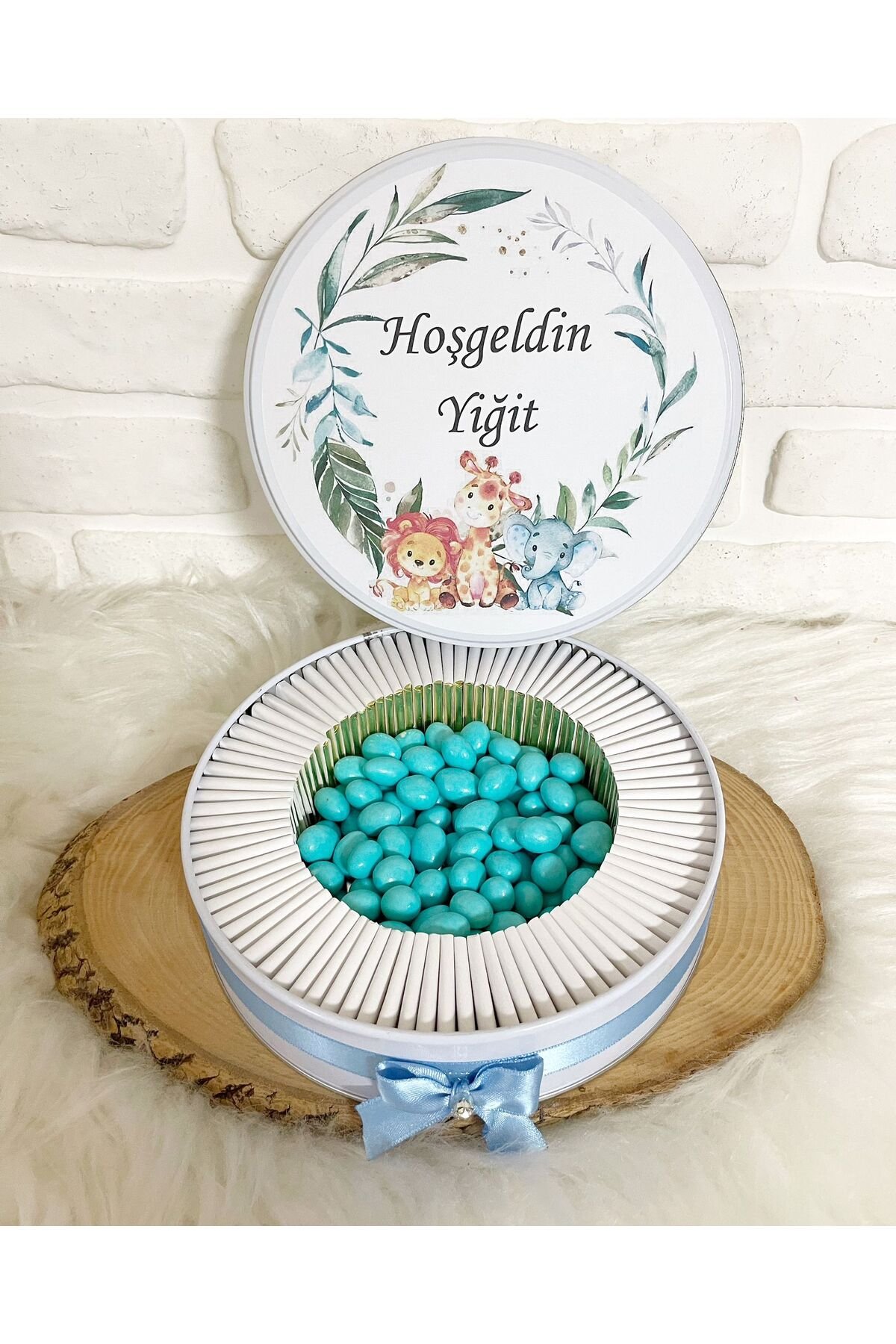 150 Adet+200 Gr Drajeli Yapraklı Safari Temalı İsme Özel Hoşgeldin Erkek Bebek Hediyelik Çikolata - Görsel 3