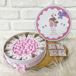 80 Adet+200 Gr Drajeli Abla-Kardeş Temalı İsme Özel Hoşgeldin Kız Bebek Hediyelik Çikolata