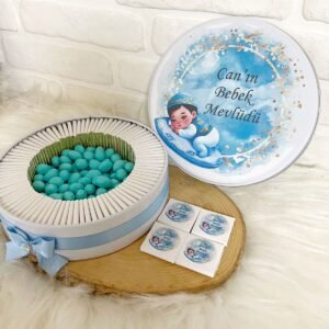 80 Adet+200 Gr Drajeli Erkek Bebek Temalı İsme Özel Hoşgeldin-Mevlüt Erkek Bebek Hediyelik Çikolata