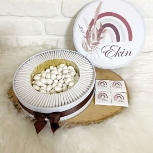 100 Adet+200 Gr Draje Gökkuşağı Temalı İsme Özel Hoşgeldin Erkek Bebek Hediyelik Çikolata