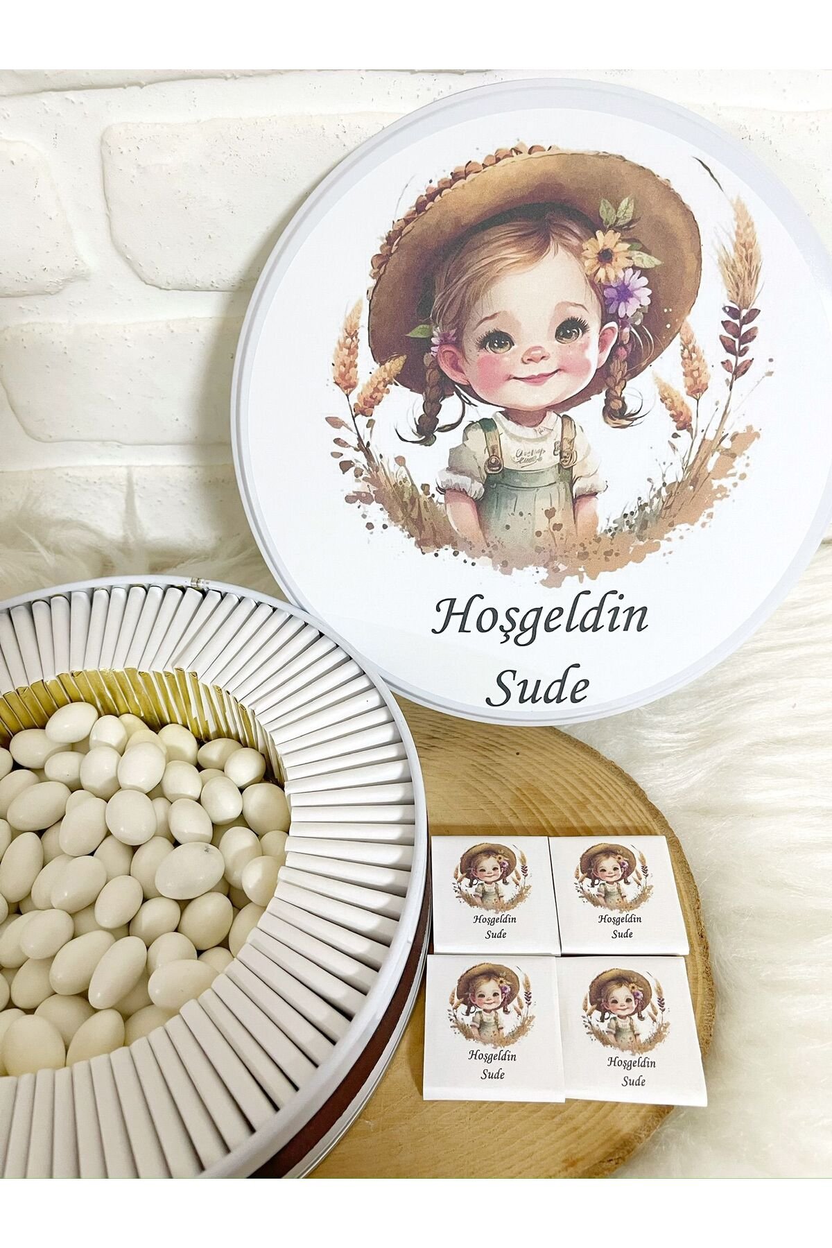 80 Adet+200 Gr Draje Kız Çocuğu Temalı İsme Özel Hoşgeldin Kız Bebek Hediyelik Çikolata - Görsel 4