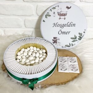 100 Adet+200 Gr Draje Beşikli Tavşan Temalı İsme Özel Hoşgeldin Kız-Erkek Bebek Hediyelik Çikolata