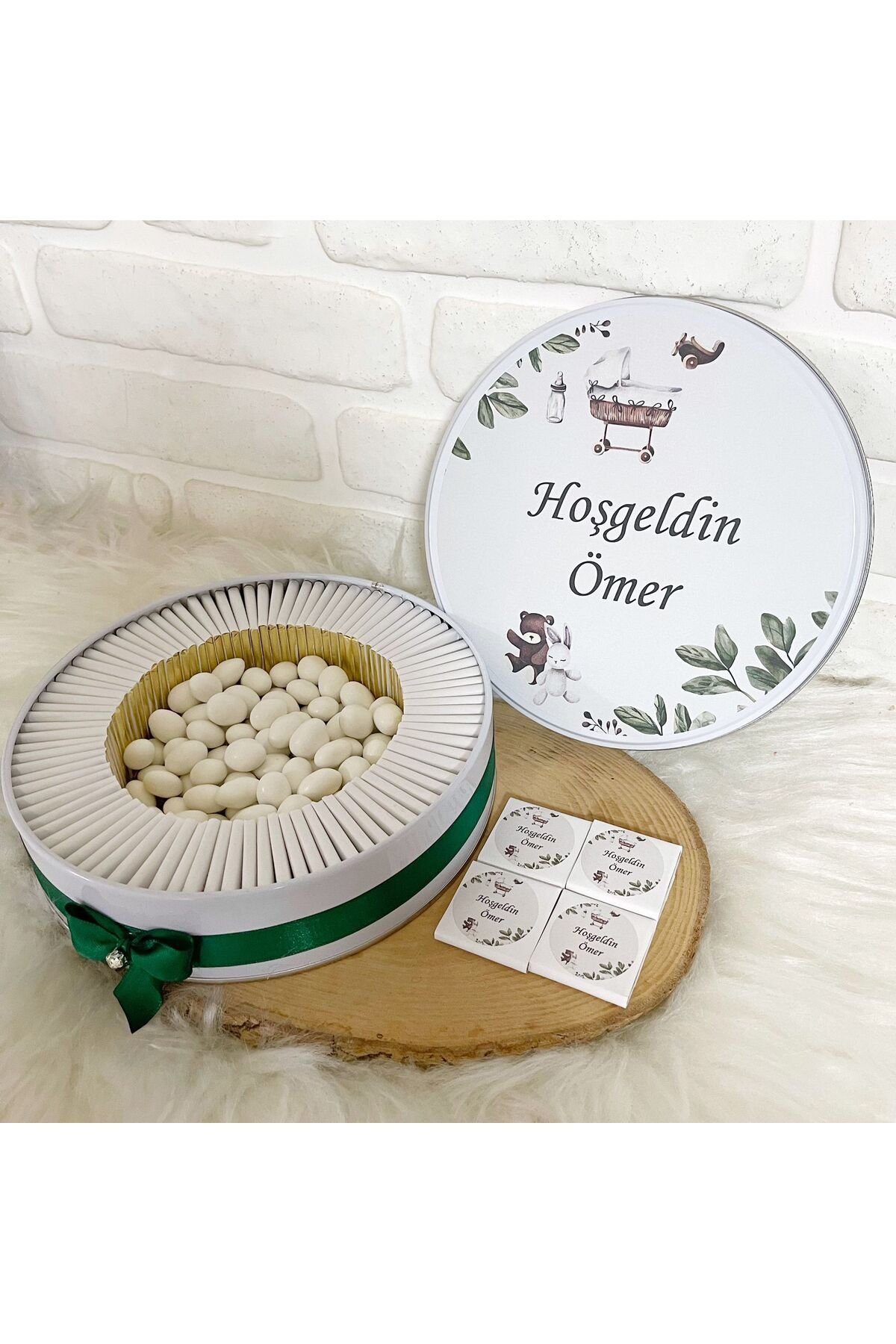 100 Adet+200 Gr Draje Beşikli Tavşan Temalı İsme Özel Hoşgeldin Kız-Erkek Bebek Hediyelik Çikolata - Görsel 2