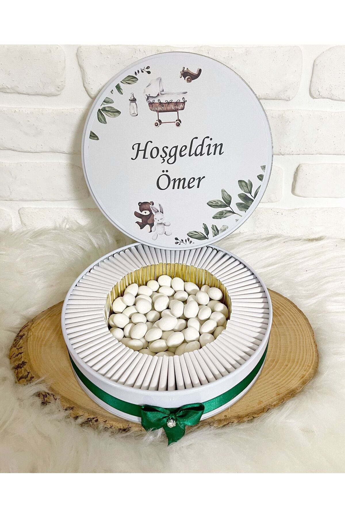 100 Adet+200 Gr Draje Beşikli Tavşan Temalı İsme Özel Hoşgeldin Kız-Erkek Bebek Hediyelik Çikolata - Görsel 3
