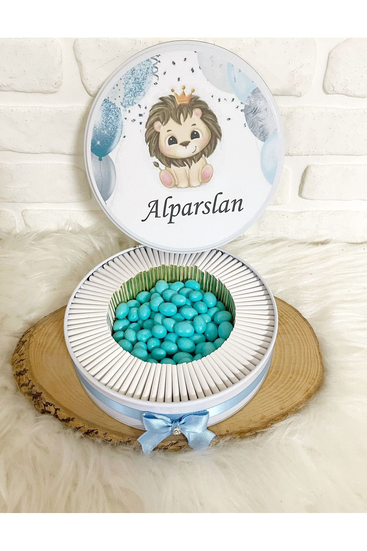 150 Adet+200 Gr Draje Mavi Aslancık Temalı İsme Özel Hoşgeldin Erkek Bebek Hediyelik Çikolata - Görsel 3