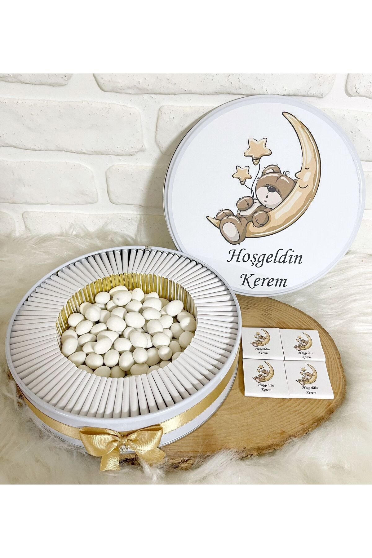 150 Adet+200 Gr Draje Ayda Uyuyan Ayıcık Temalı İsme Özel Hoşgeldin Erkek Bebek Hediyelik Çikolata